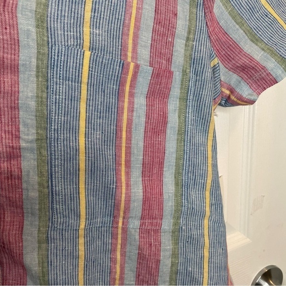 Frame Stripe High/Low Linen Shirt In Purple Multi S - Picture 10 of 16